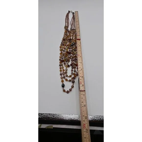 Multi Strand Amber Glass Beaded Necklace Vintage Bohemian Style Layered - Picture 5 of 5